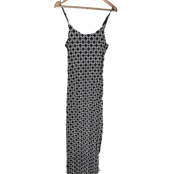 Jolie & Joy Dress Womens Black white geo Sleeveless Maxi Stretch 90s‎ style - Picture 1 of 11